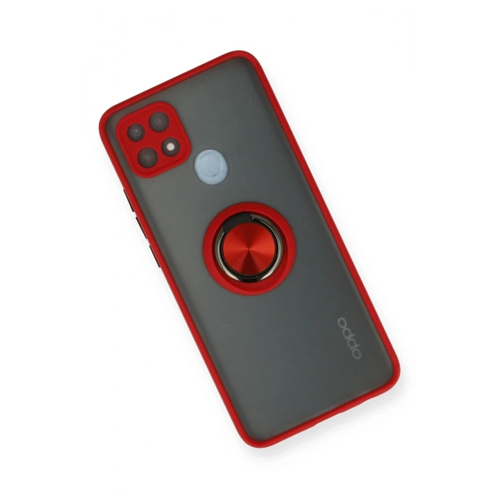 Newface Oppo A15 Kılıf Montreal Yüzüklü Silikon Kapak - Kırmızı