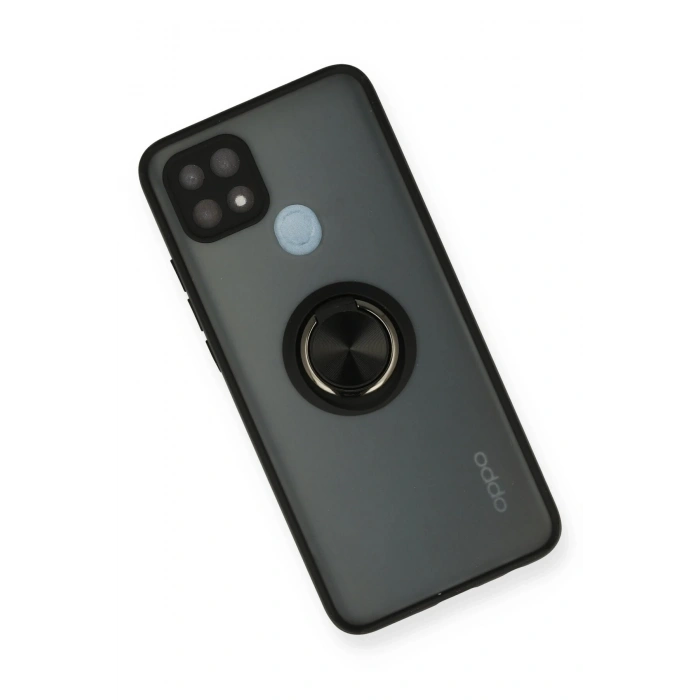 Newface Oppo A15 Kılıf Montreal Yüzüklü Silikon Kapak - Siyah