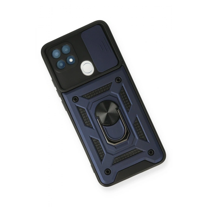 Newface Oppo A15 Kılıf Pars Lens Yüzüklü Silikon - Lacivert