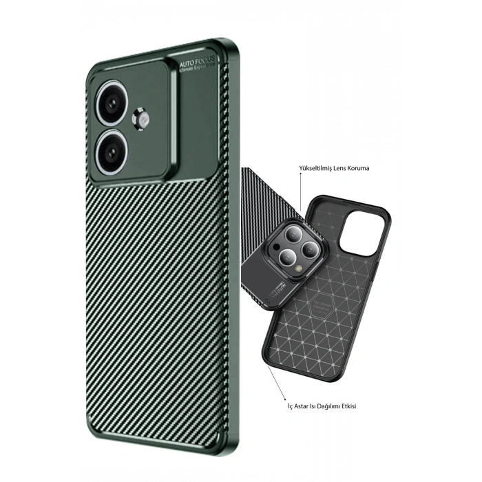 Newface Oppo A3 Kılıf Auto Focus Karbon Kapak - Koyu Yeşil