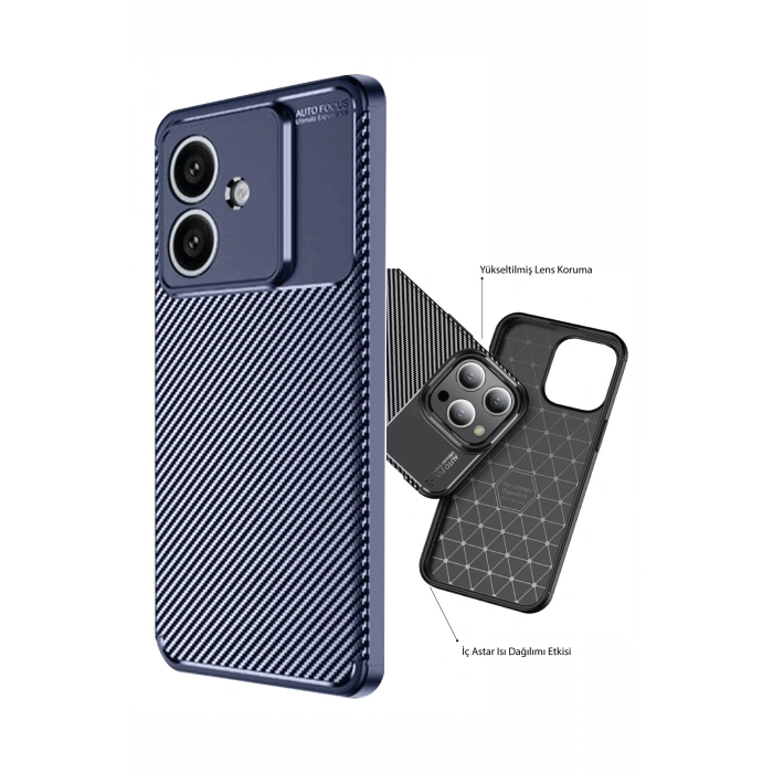 Newface Oppo A3 Kılıf Auto Focus Karbon Kapak - Lacivert