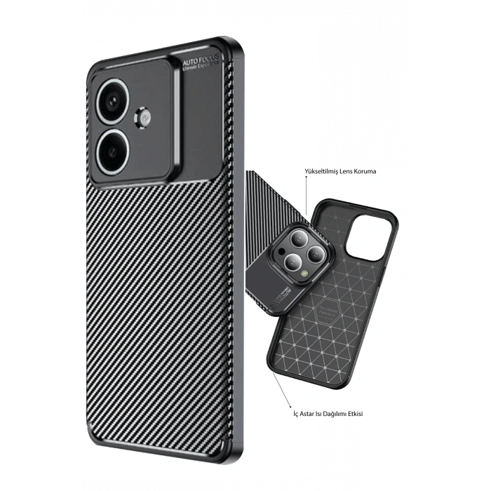 Newface Oppo A3 Kılıf Auto Focus Karbon Kapak - Siyah