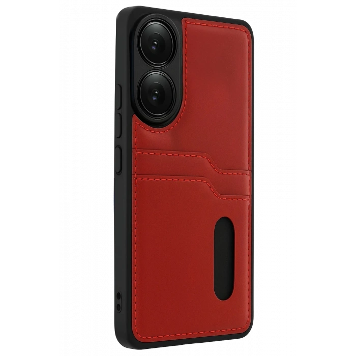 Newface Oppo A38 Sara Kartvizitli Deri Kılıf - Kırmızı