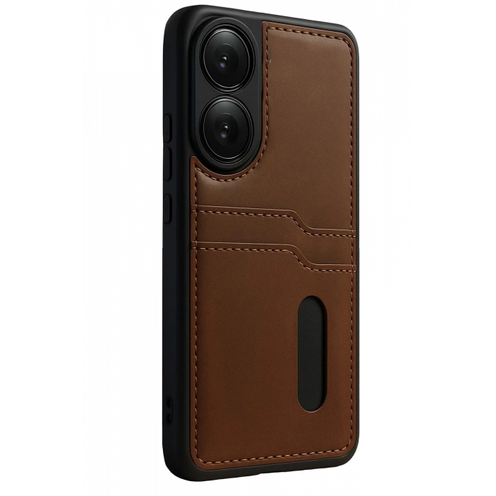 Newface Oppo A38 Sara Kartvizitli Deri Kılıf - Taba