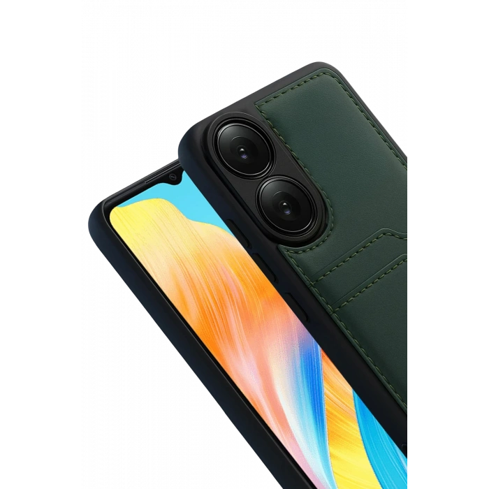 Newface Oppo A38 Sara Kartvizitli Deri Kılıf - Yeşil