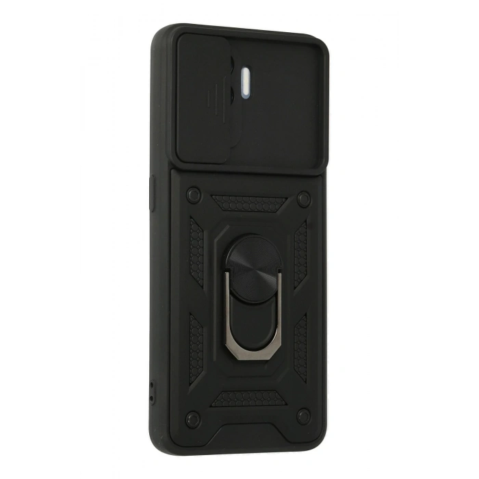 Newface Oppo Reno 5 Lite Kılıf Pars Lens Yüzüklü Silikon - Siyah