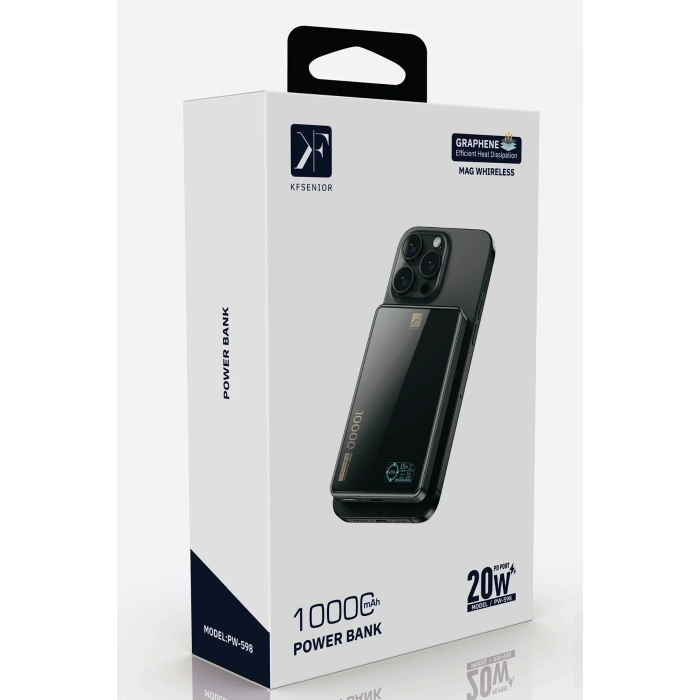 Newface PW598 10.000 mAh Dijital Göstergeli 20W Type-C ve 15W Kablosuz Şarj PD Hızlı Şarj Magsafe Powerbank - Siyah
