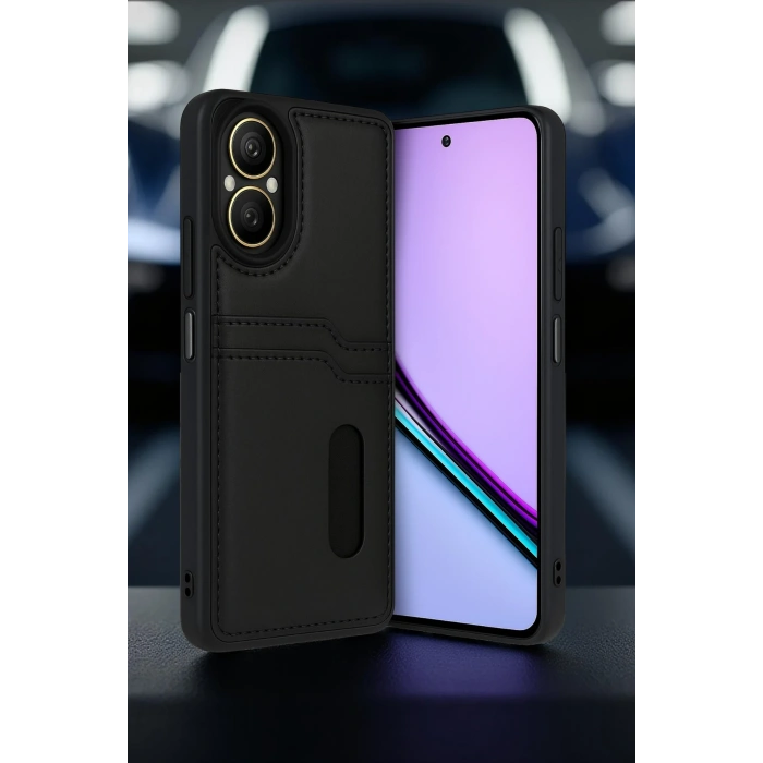 Newface Realme 12 Lite Kılıf Sara Kartvizitli Deri Kılıf - Kırmızı