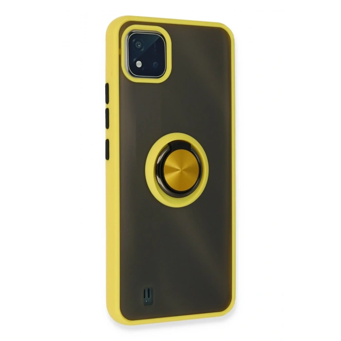 Newface Realme C11 2021 Kılıf Montreal Yüzüklü Silikon Kapak - Sarı