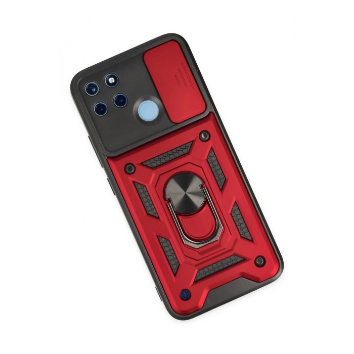 Newface Realme C25Y Kılıf Pars Lens Yüzüklü Silikon - Kırmızı