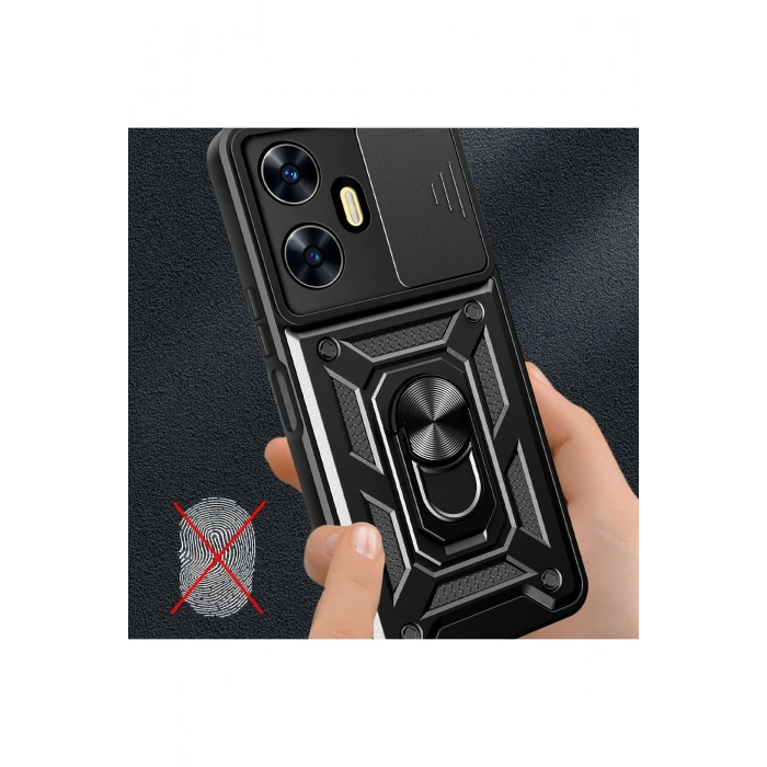 Newface Realme C55 Kılıf Pars Lens Yüzüklü Silikon - Yeşil