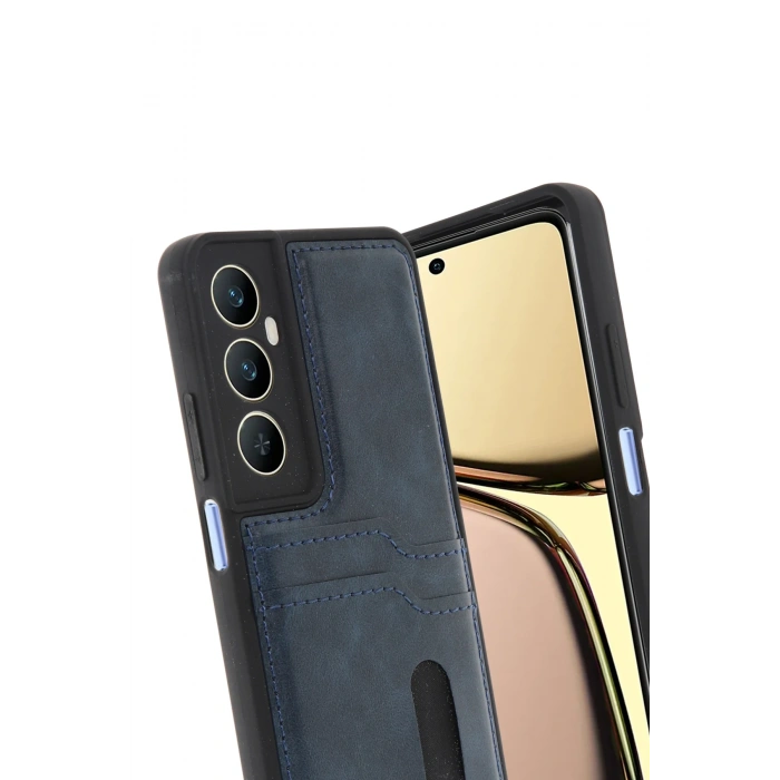 Newface Realme C65 Sara Kartvizitli Deri Kılıf - Lacivert