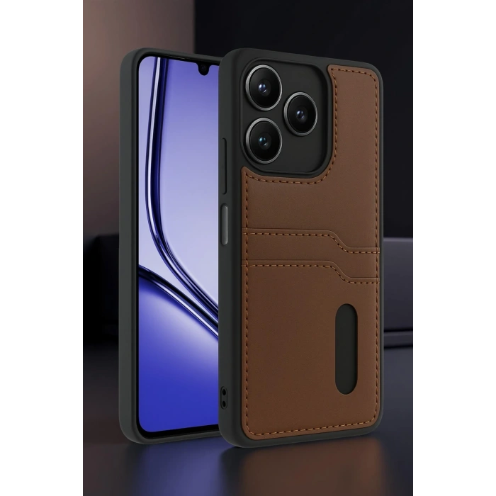 Newface Realme Note 50 4G Kılıf Sara Kartvizitli Deri Kılıf - Taba