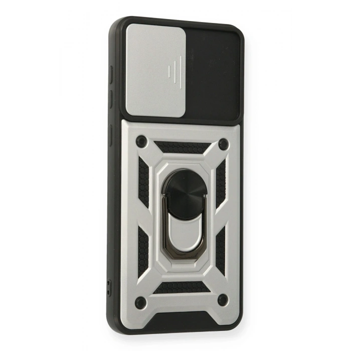 Newface Samsung Galaxy A02 Kılıf Pars Lens Yüzüklü Silikon - Gümüş