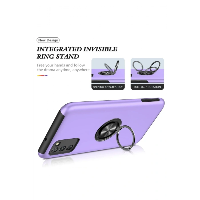 Newface Samsung Galaxy A02S Kılıf Elit Yüzüklü Kapak - Mor