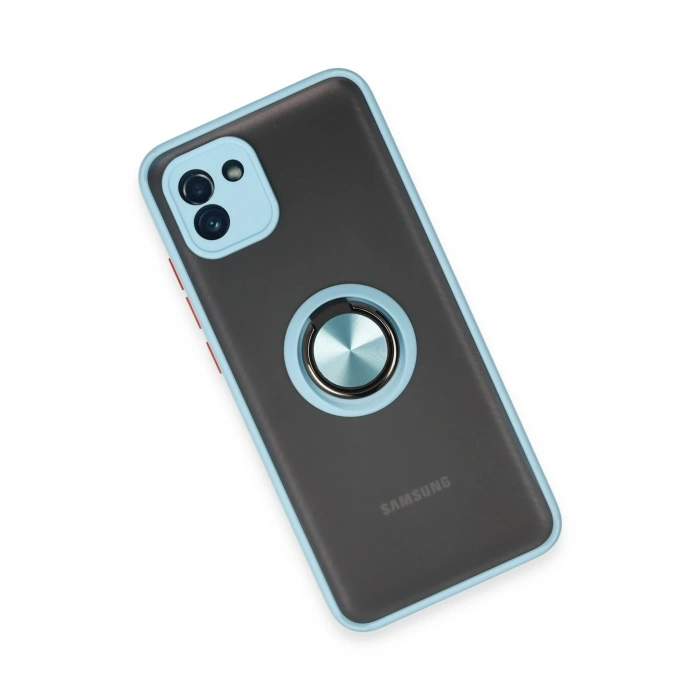 Newface Samsung Galaxy A03 Kılıf Montreal Yüzüklü Silikon Kapak - Buz Mavi