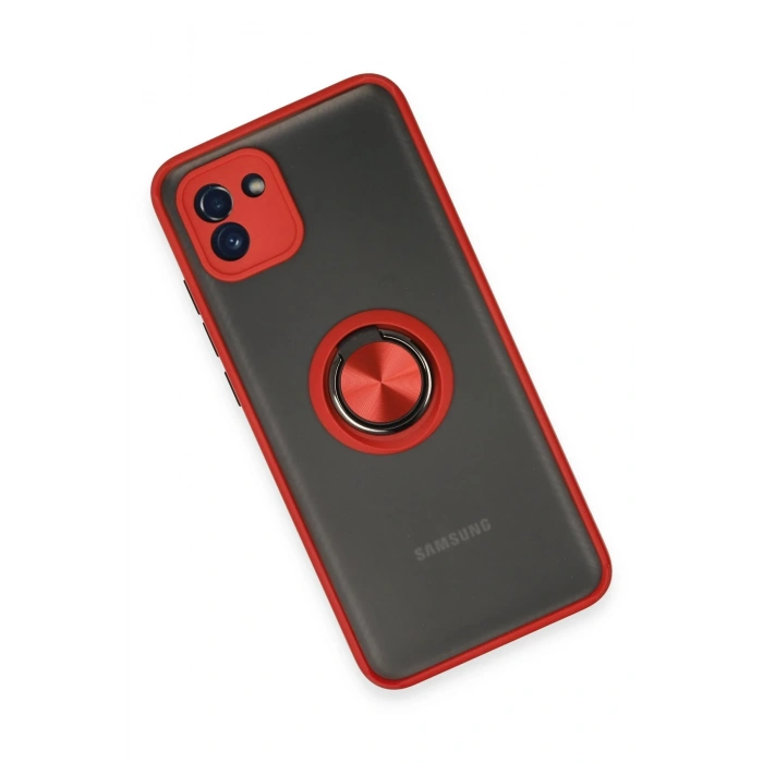 Newface Samsung Galaxy A03 Kılıf Montreal Yüzüklü Silikon Kapak - Kırmızı