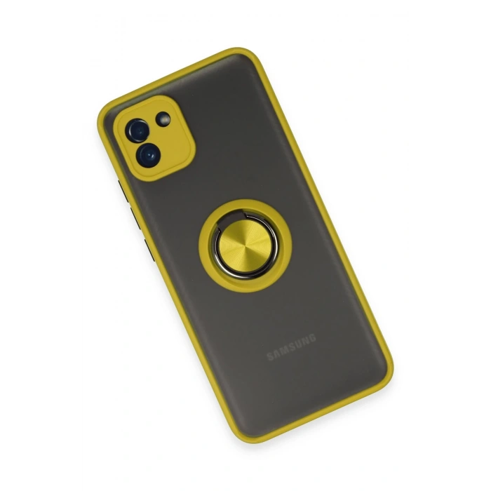 Newface Samsung Galaxy A03 Kılıf Montreal Yüzüklü Silikon Kapak - Sarı