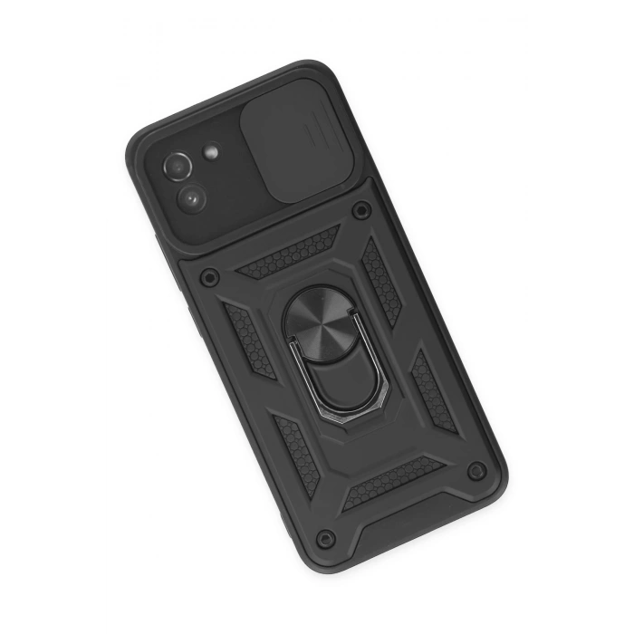 Newface Samsung Galaxy A03 Kılıf Pars Lens Yüzüklü Silikon - Siyah