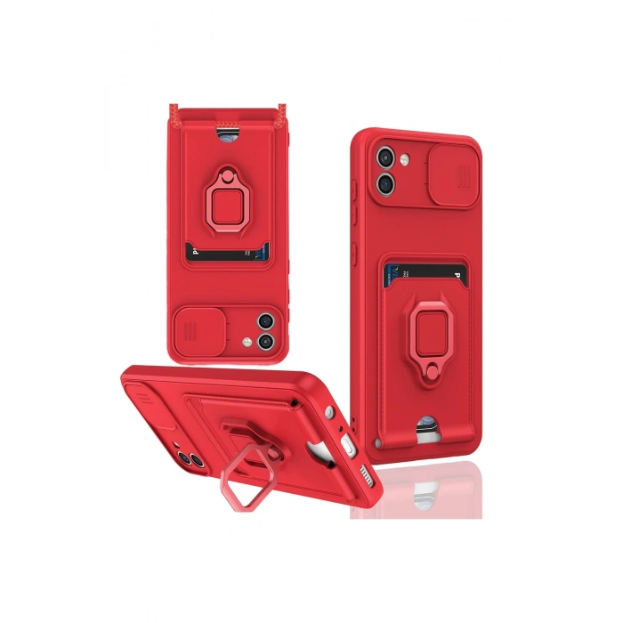 Newface Samsung Galaxy A03 Kılıf Zuma Kartvizitli Yüzüklü Silikon - Kırmızı