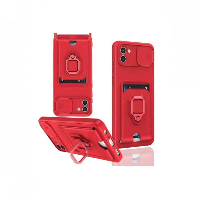 Newface Samsung Galaxy A03 Kılıf Zuma Kartvizitli Yüzüklü Silikon - Kırmızı