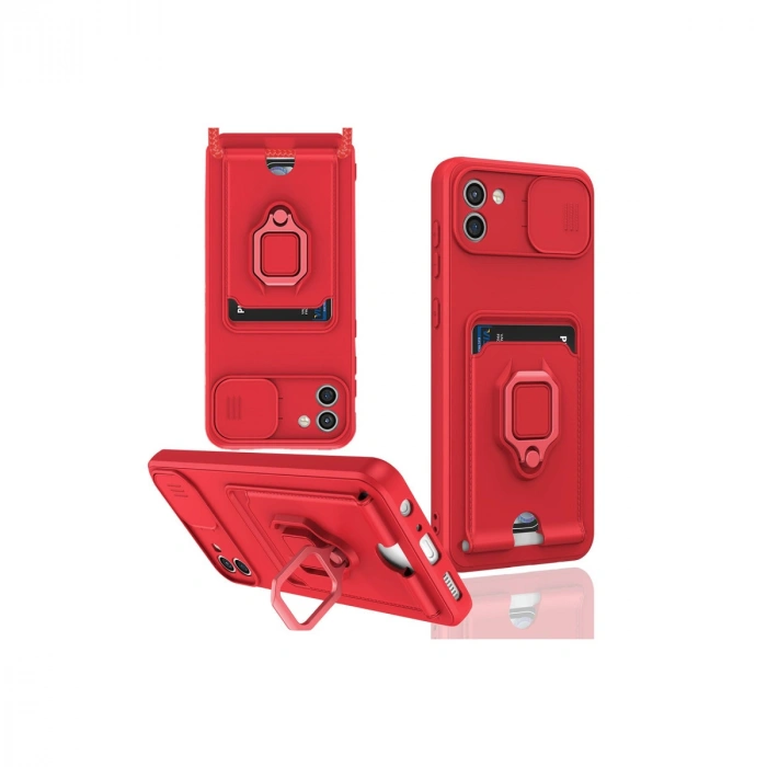 Newface Samsung Galaxy A03 Kılıf Zuma Kartvizitli Yüzüklü Silikon - Kırmızı