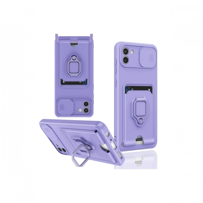 Newface Samsung Galaxy A03 Kılıf Zuma Kartvizitli Yüzüklü Silikon - Lila