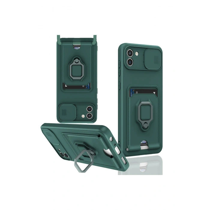 Newface Samsung Galaxy A03 Kılıf Zuma Kartvizitli Yüzüklü Silikon - Yeşil