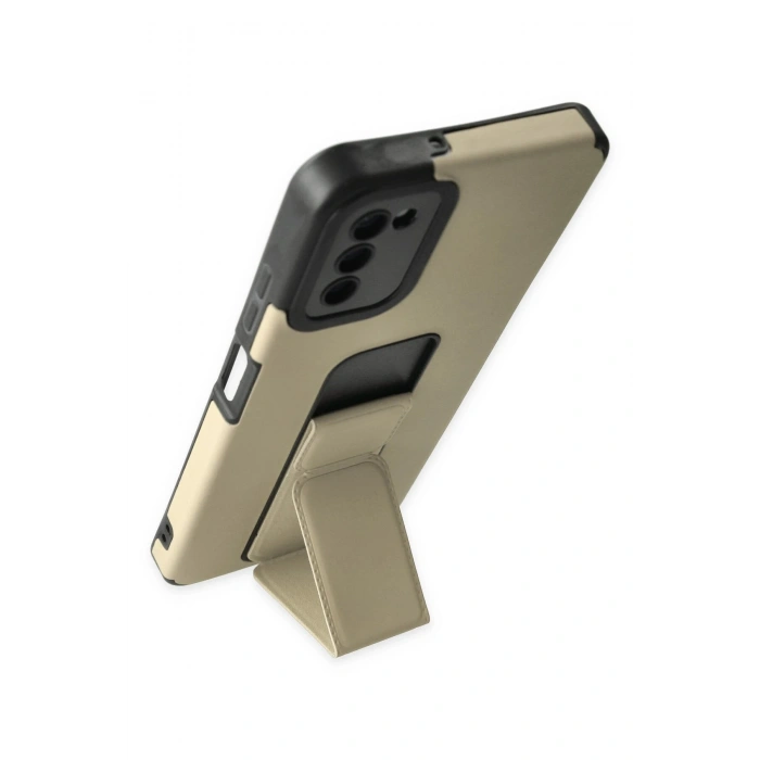 Newface Samsung Galaxy A03S Kılıf Mega Standlı Silikon - Gold