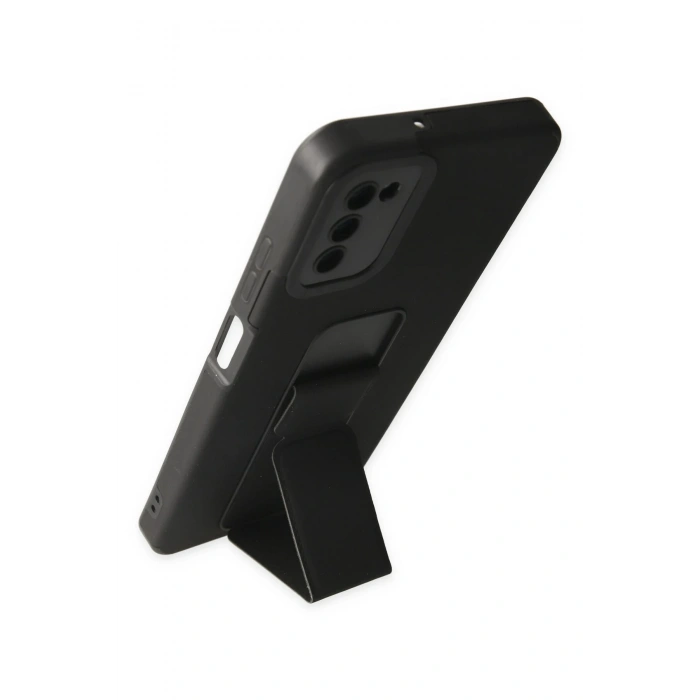 Newface Samsung Galaxy A03S Kılıf Mega Standlı Silikon - Siyah