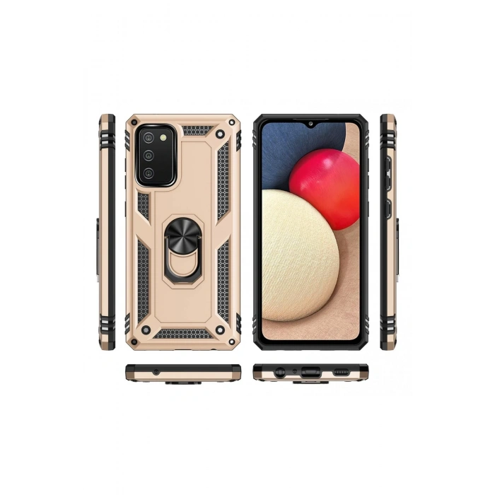 Newface Samsung Galaxy A03S Kılıf Sofya Yüzüklü Silikon Kapak - Gold