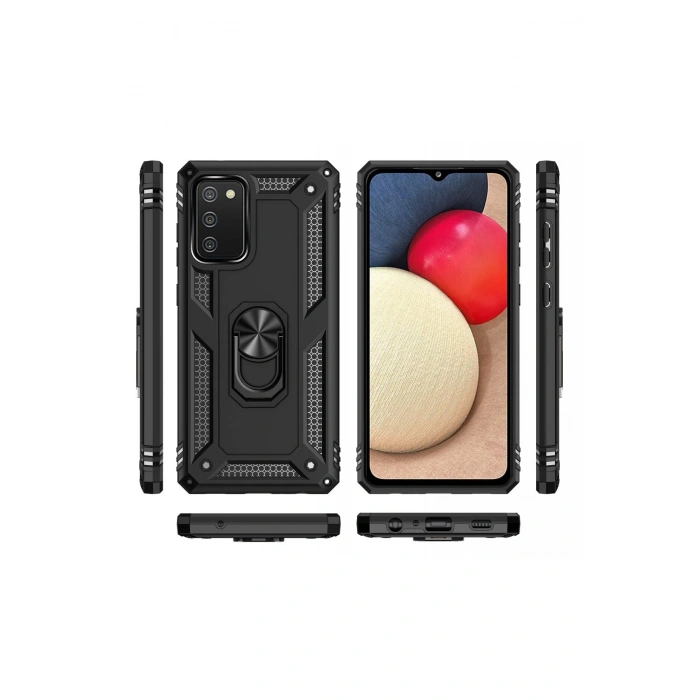 Newface Samsung Galaxy A03S Kılıf Sofya Yüzüklü Silikon Kapak - Siyah