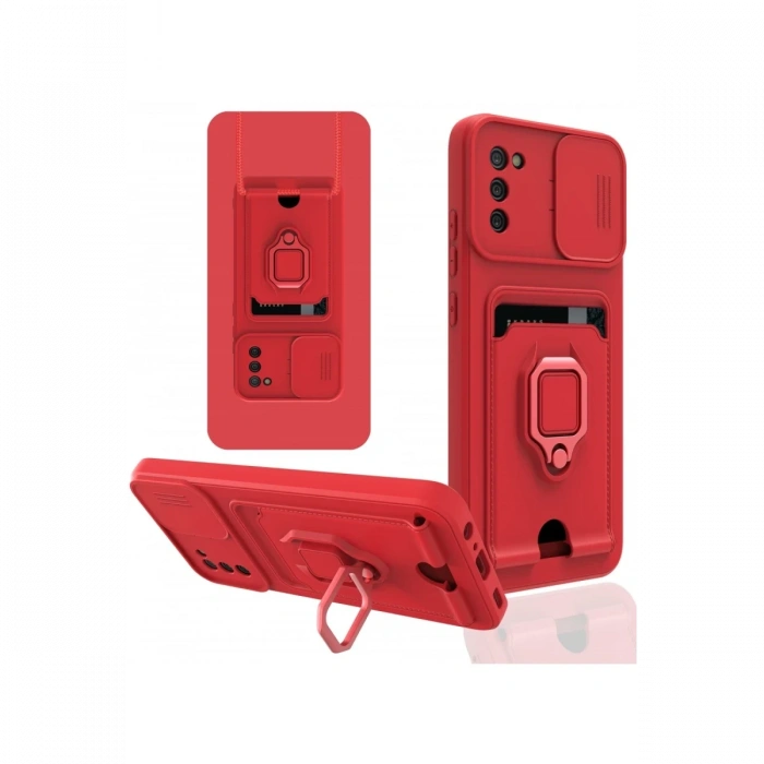 Newface Samsung Galaxy A03S Kılıf Zuma Kartvizitli Yüzüklü Silikon - Kırmızı