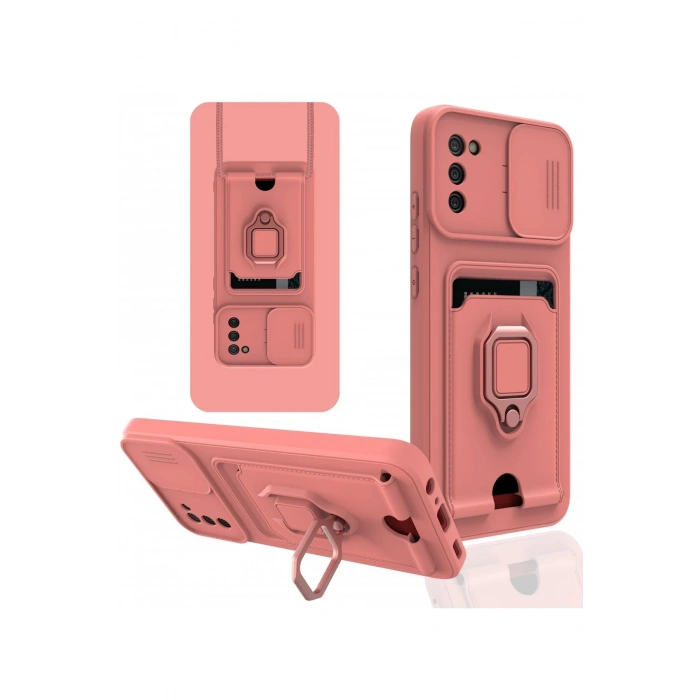 Newface Samsung Galaxy A03S Kılıf Zuma Kartvizitli Yüzüklü Silikon - Pembe