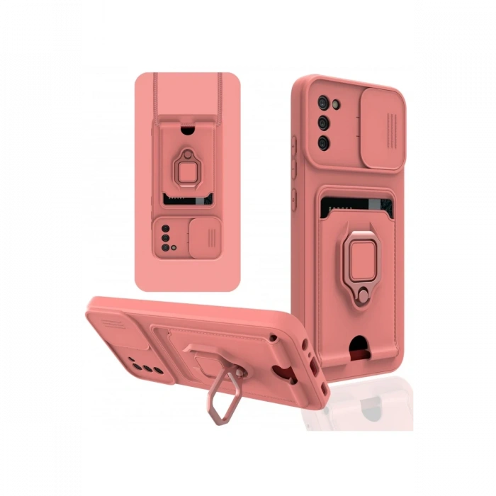 Newface Samsung Galaxy A03S Kılıf Zuma Kartvizitli Yüzüklü Silikon - Pembe