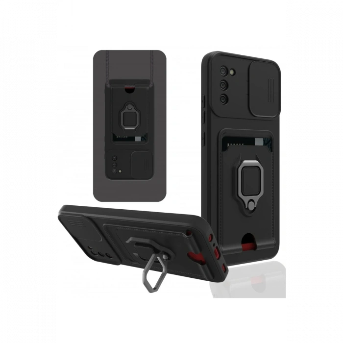 Newface Samsung Galaxy A03S Kılıf Zuma Kartvizitli Yüzüklü Silikon - Siyah