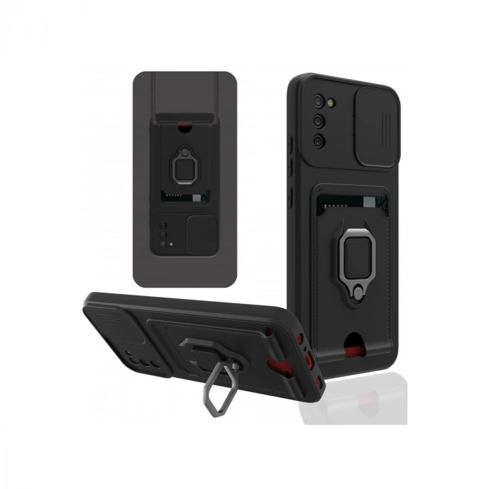 Newface Samsung Galaxy A03S Kılıf Zuma Kartvizitli Yüzüklü Silikon - Siyah