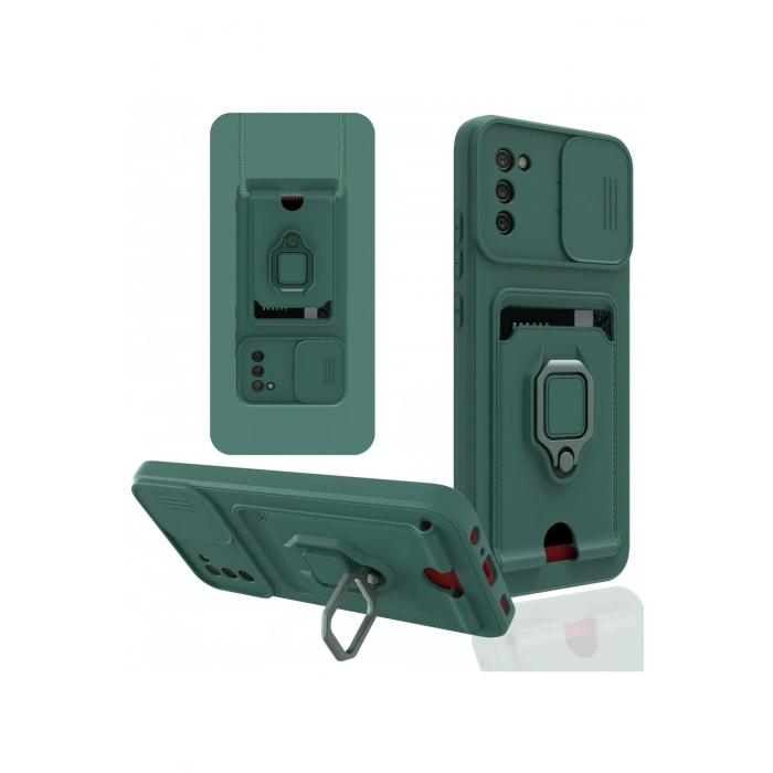 Newface Samsung Galaxy A03S Kılıf Zuma Kartvizitli Yüzüklü Silikon - Yeşil