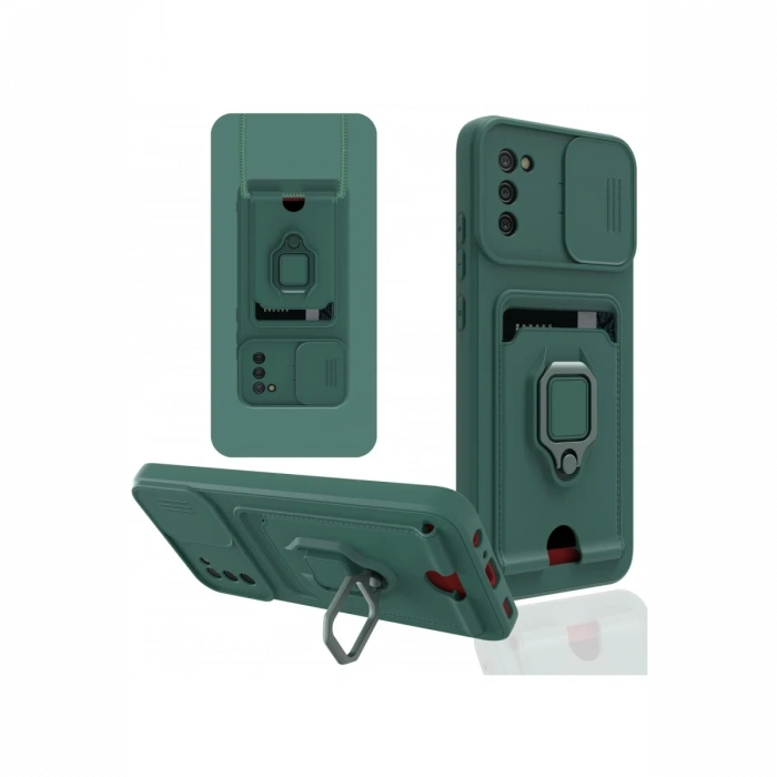 Newface Samsung Galaxy A03S Kılıf Zuma Kartvizitli Yüzüklü Silikon - Yeşil