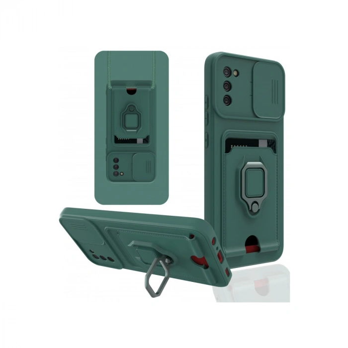 Newface Samsung Galaxy A03S Kılıf Zuma Kartvizitli Yüzüklü Silikon - Yeşil