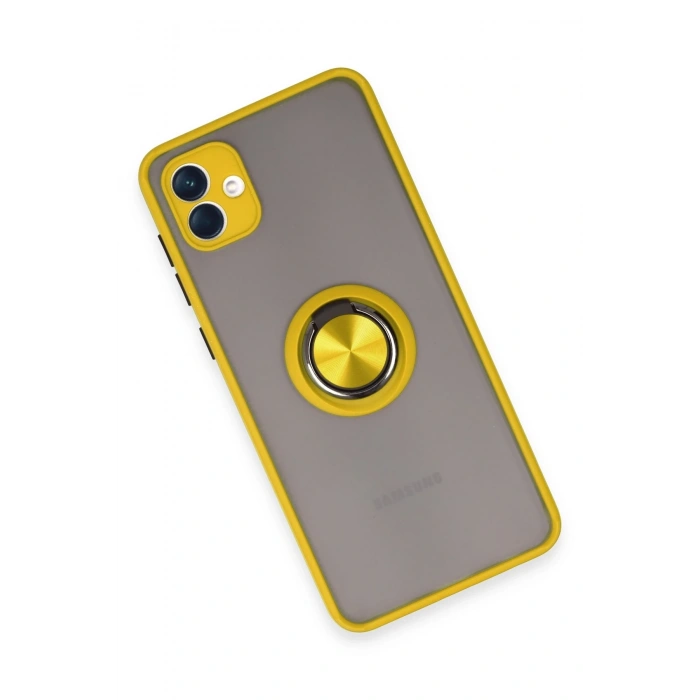 Newface Samsung Galaxy A04 Kılıf Montreal Yüzüklü Silikon Kapak - Sarı
