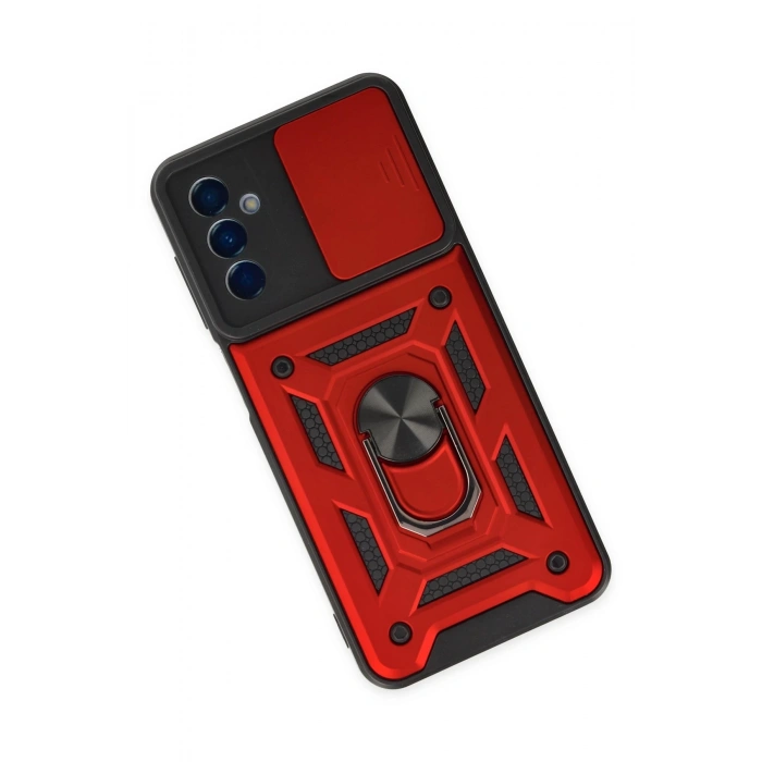 Newface Samsung Galaxy A04S Kılıf Pars Lens Yüzüklü Silikon - Kırmızı