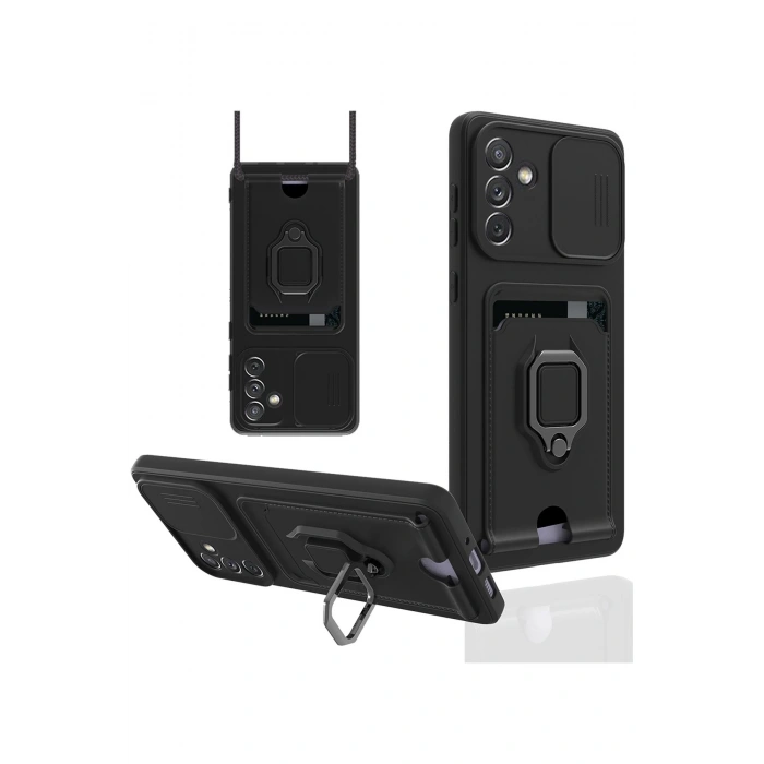 Newface Samsung Galaxy A04S Kılıf Zuma Kartvizitli Yüzüklü Silikon - Siyah