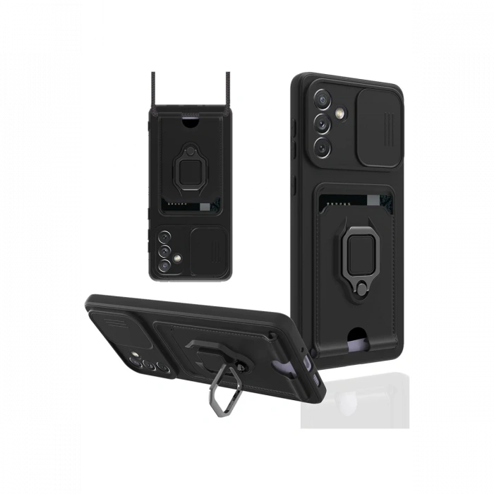 Newface Samsung Galaxy A04S Kılıf Zuma Kartvizitli Yüzüklü Silikon - Siyah