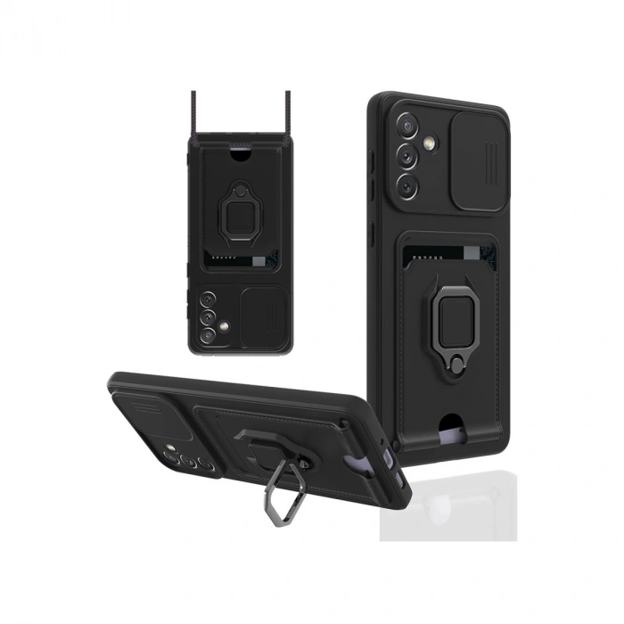 Newface Samsung Galaxy A04S Kılıf Zuma Kartvizitli Yüzüklü Silikon - Siyah