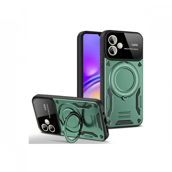Newface Samsung Galaxy A06 Kılıf Joy Lens Standlı Kapak - Koyu Yeşil