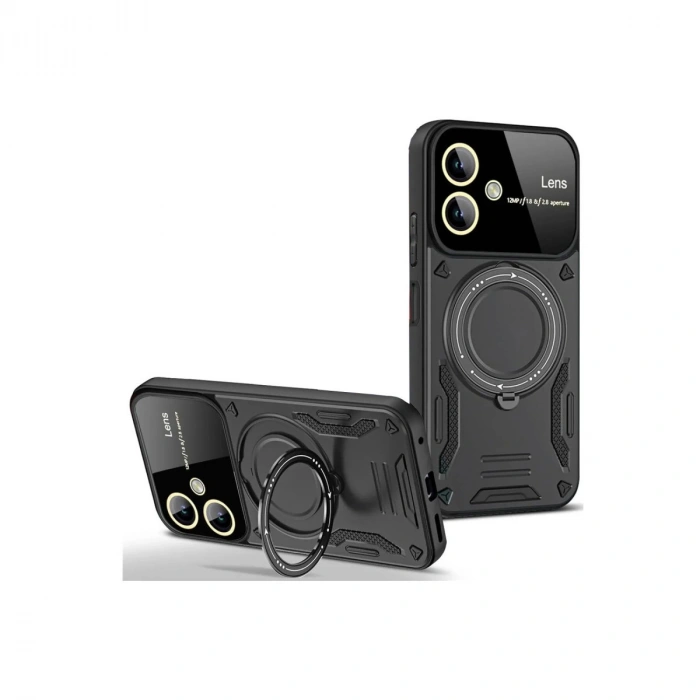 Newface Samsung Galaxy A06 Kılıf Joy Lens Standlı Kapak - Siyah