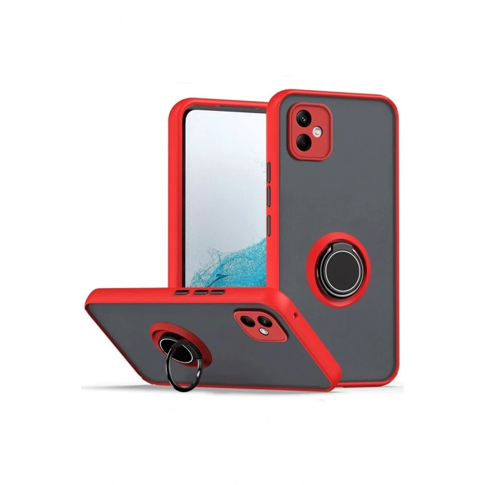 Newface Samsung Galaxy A06 Kılıf Montreal Yüzüklü Silikon Kapak - Kırmızı