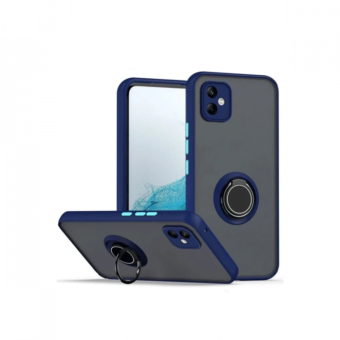 Newface Samsung Galaxy A06 Kılıf Montreal Yüzüklü Silikon Kapak - Lacivert