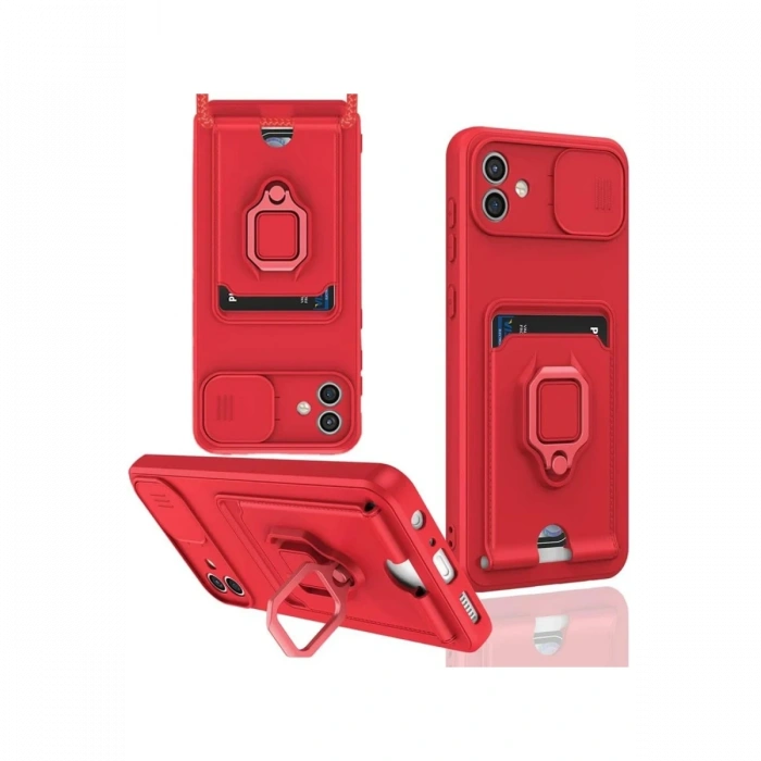 Newface Samsung Galaxy A06 Kılıf Zuma Kartvizitli Yüzüklü Silikon - Kırmızı